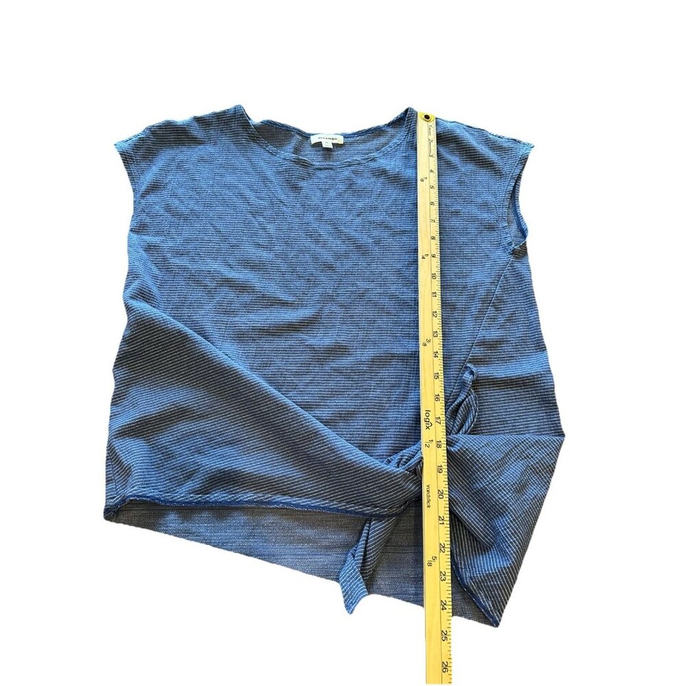 Max Studio Women's Med Blue with White Stripes T-shirt Scoop Neck Side Tie
